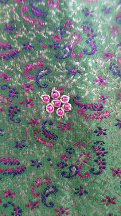 Green And Pink Vintage Banarsi Brocade Salwar Kameez - UK 10/EU 36 - New
