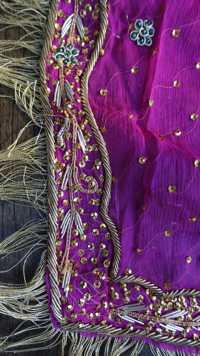 Green And Pink Vintage Banarsi Brocade Salwar Kameez - UK 10/EU 36 - New