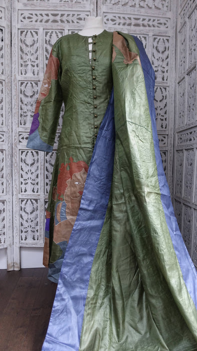 Green Vintage Tissue Silk Salwar Kameez - UK 12/EU 38 - New