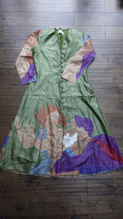 Green Vintage Tissue Silk Salwar Kameez - UK 12/EU 38 - New