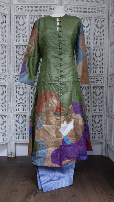 Green Vintage Tissue Silk Salwar Kameez - UK 12/EU 38 - New