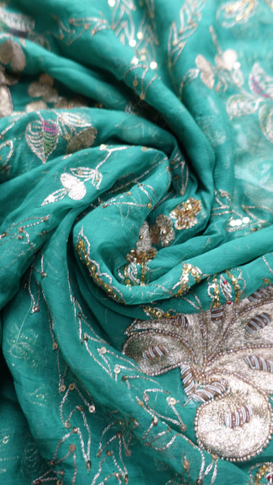 Emerald Green Vintage Silk Salwar Kameez - UK 12/EU 38 - New