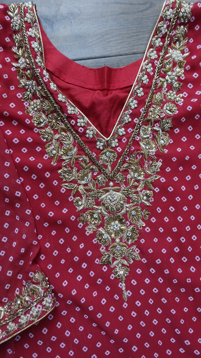 Red Chiffon Salwar Kameez - UK 14/EU 40 - New