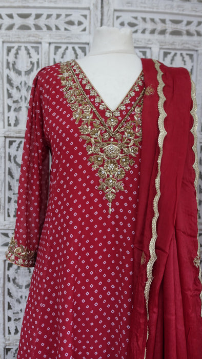 Red Chiffon Salwar Kameez - UK 14/EU 40 - New