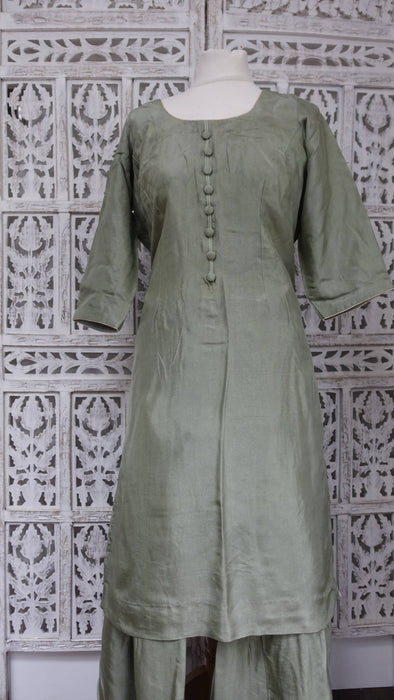 Sage Green Chanderi Silk Salwar Kameez - UK 14/EU 40 - Preloved