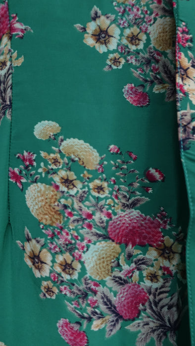 Bright Green Floral Print Crepe Silk Salwar Kameez - UK 12/EU 38 - New