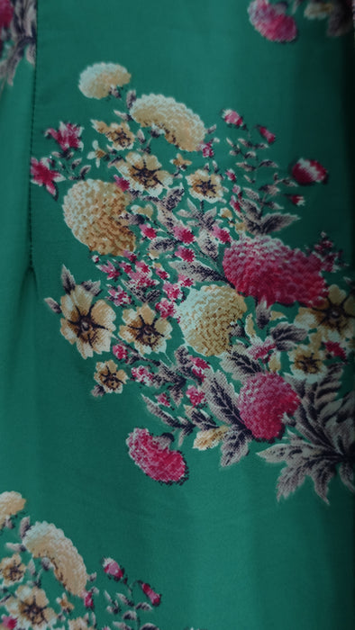 Bright Green Floral Print Crepe Silk Salwar Kameez - UK 12/EU 38 - New
