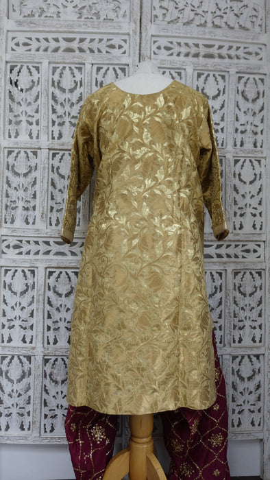 Maroon And Gold Banarsi Brocade Salwar Kameez - UK 20/EU 46 - Preloved