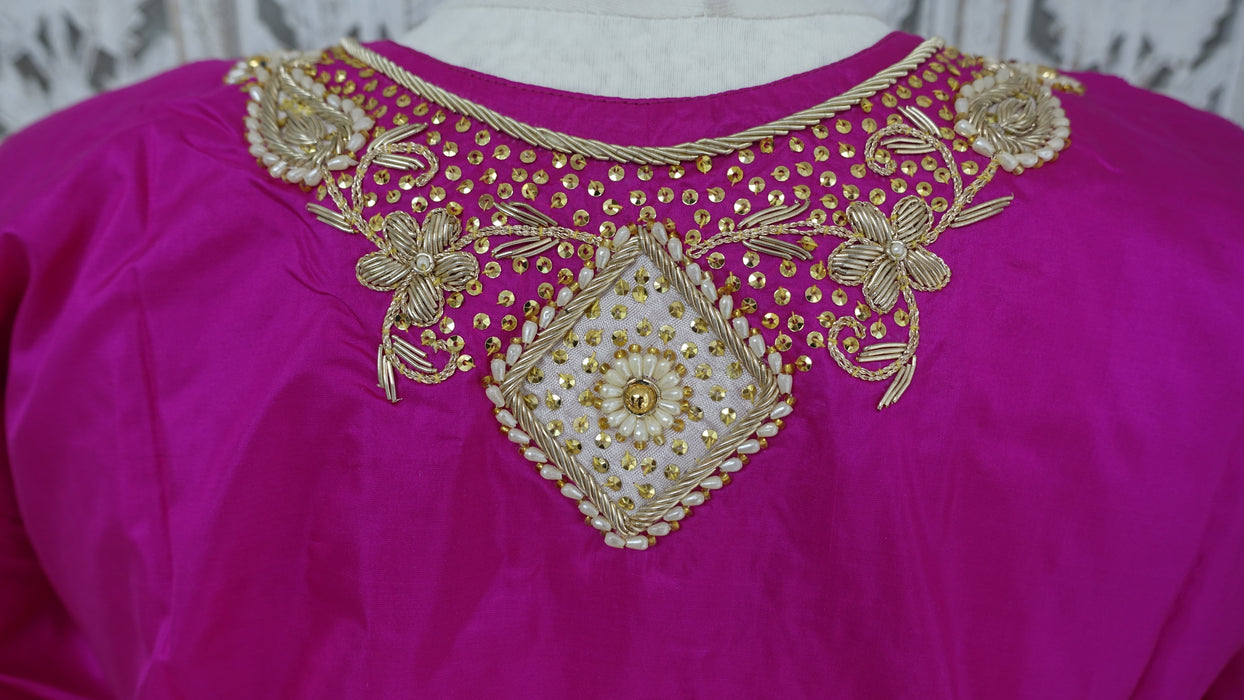 Hot Pink Vintage Silk Salwar Kameez - UK 14/EU 40 - New