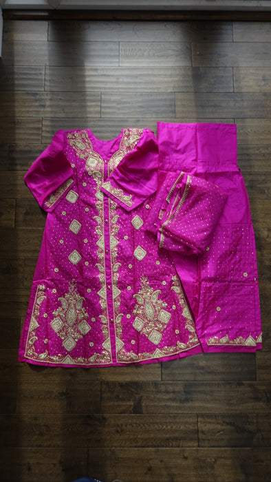 Hot Pink Vintage Silk Salwar Kameez - UK 14/EU 40 - New