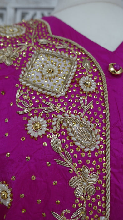 Hot Pink Vintage Silk Salwar Kameez - UK 14/EU 40 - New