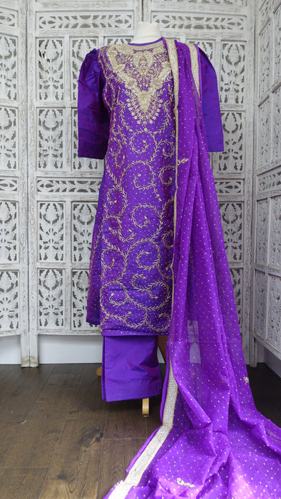 Purple Vintage Silk Salwar Kameez - UK 14/EU 40 - New