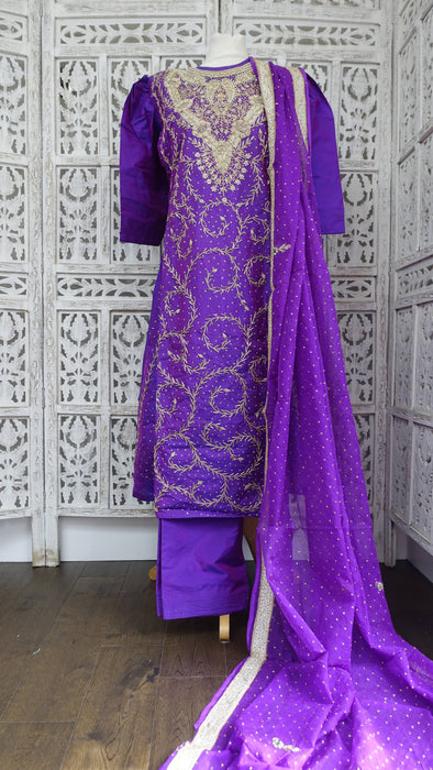 Purple Vintage Silk Salwar Kameez - UK 14/EU 40 - New