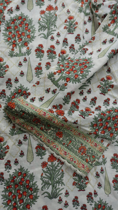 Cream And Printed Cotton Khaadi Salwar Suit - UK 14 / EU 40 - Preloved