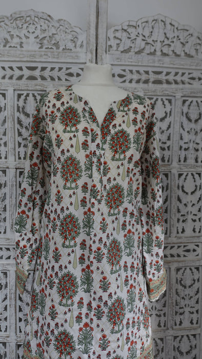 Cream And Printed Cotton Khaadi Salwar Suit - UK 14 / EU 40 - Preloved