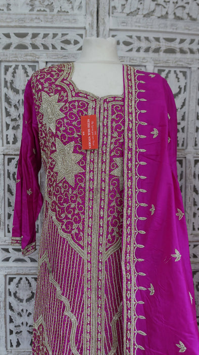Hot Pink Pure Silk Vintage Salwar Kameez - UK 16/EU 42 - New