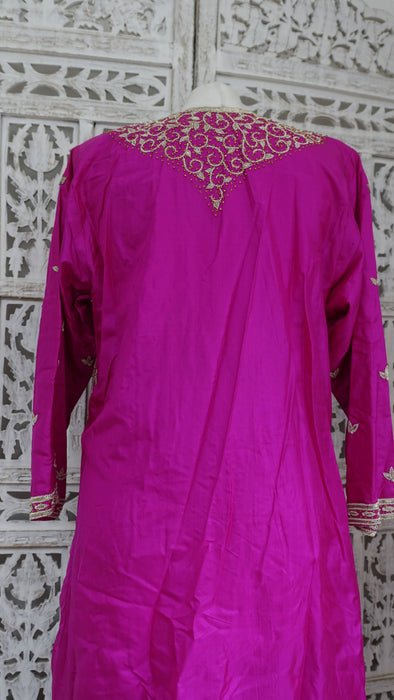 Hot Pink Pure Silk Vintage Salwar Kameez - UK 16/EU 42 - New