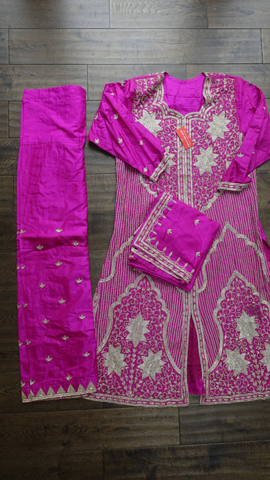 Hot Pink Pure Silk Vintage Salwar Kameez - UK 16/EU 42 - New
