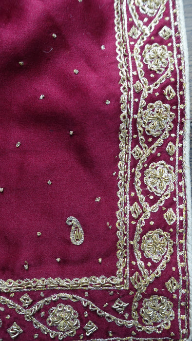 Dark Red Sateen Silk Salwar Kameez - UK 12/EU 38 - New