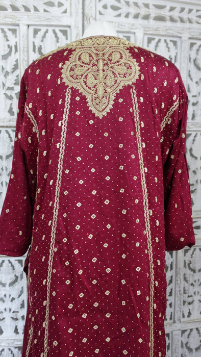 Dark Red Sateen Silk Salwar Kameez - UK 12/EU 38 - New