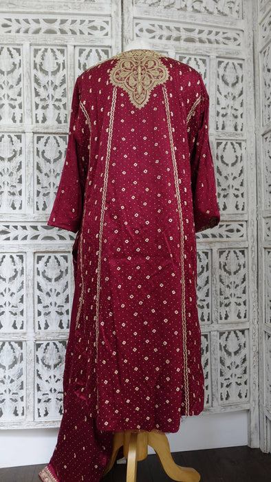Dark Red Sateen Silk Salwar Kameez - UK 12/EU 38 - New