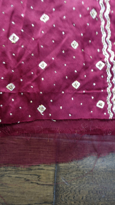 Dark Red Sateen Silk Salwar Kameez - UK 12/EU 38 - New