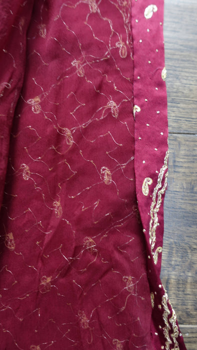 Dark Red Sateen Silk Salwar Kameez - UK 12/EU 38 - New