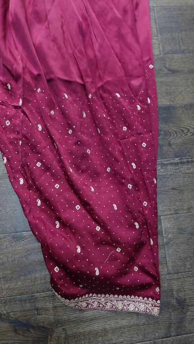 Dark Red Sateen Silk Salwar Kameez - UK 12/EU 38 - New