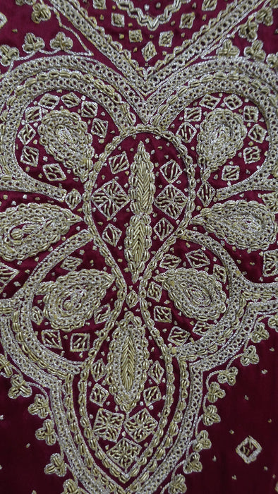 Dark Red Sateen Silk Salwar Kameez - UK 12/EU 38 - New