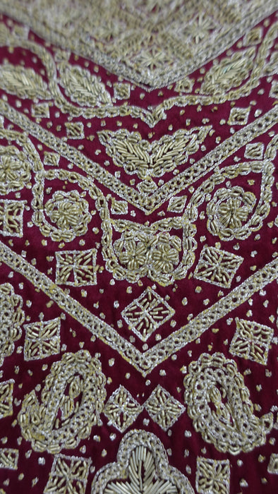Dark Red Sateen Silk Salwar Kameez - UK 12/EU 38 - New