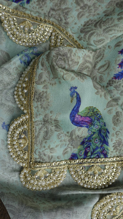 Plum Chanderi Silk With Peacock Dupatta UK 12/EU 38 - New