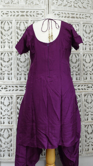 Plum Chanderi Silk With Peacock Dupatta UK 12/EU 38 - New