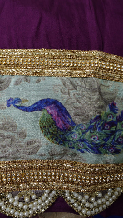 Plum Chanderi Silk With Peacock Dupatta UK 12/EU 38 - New
