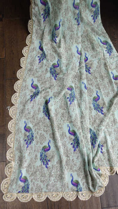 Plum Chanderi Silk With Peacock Dupatta UK 12/EU 38 - New
