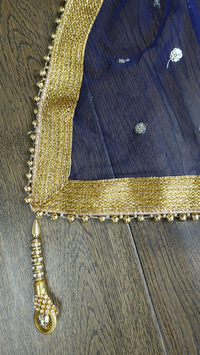 Navy Blue Chanderi Silk Salwar Kameez - UK 14/EU 40 - Preloved