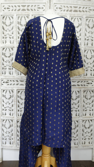 Navy Blue Chanderi Silk Salwar Kameez - UK 14/EU 40 - Preloved