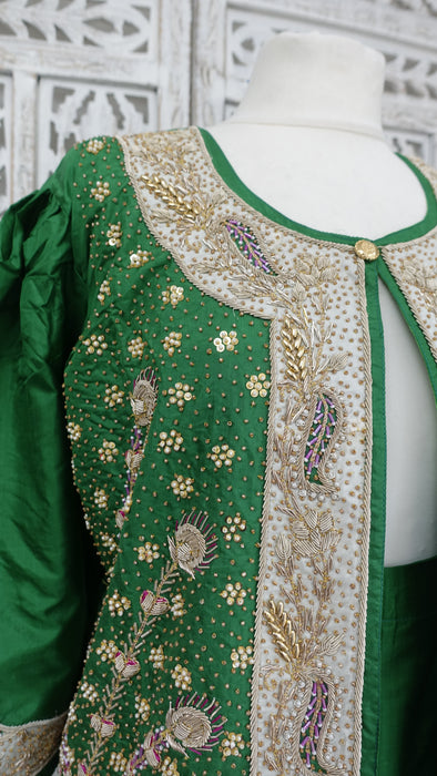 Green Pure SIlk VIntage Salwar Kameez Suit - UK 12/ EU 40 - New