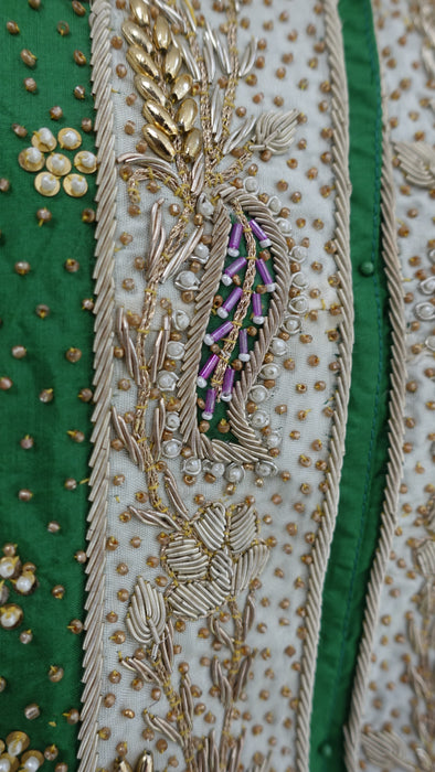 Green Pure SIlk VIntage Salwar Kameez Suit - UK 12/ EU 40 - New