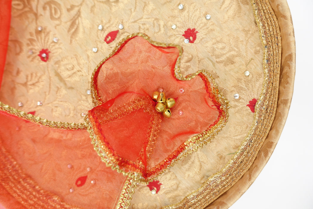 Red And Gold Banarsi Brocade Wedding Gift Tray With Red Cover