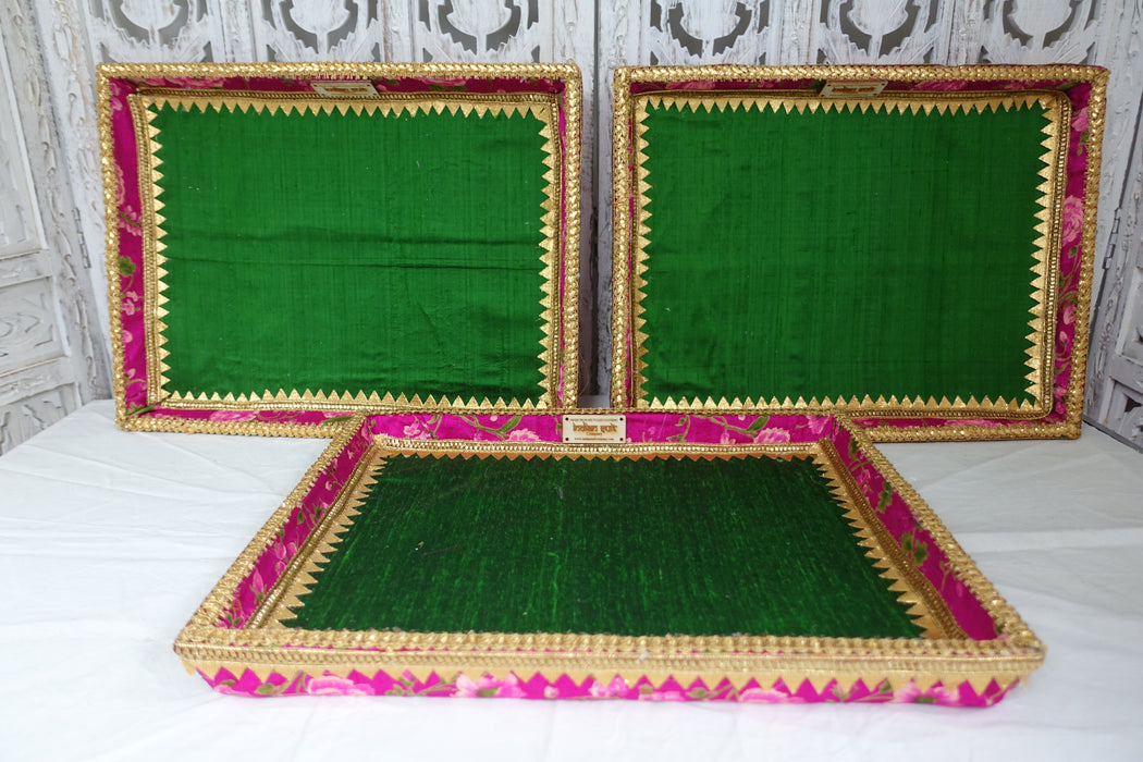 Green And Pink Vintage Raw Silk Wedding Trays