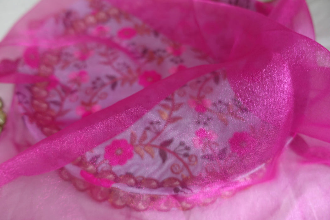 Aqua Blue And Pink Floral Wedding Gift Tray With Pink Organza Cover