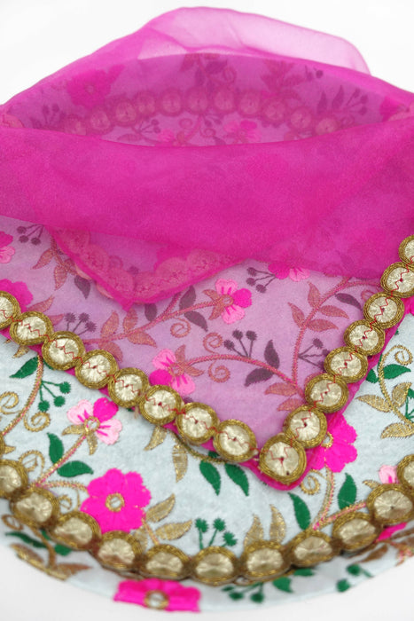 Aqua Blue And Pink Floral Wedding Gift Tray With Pink Organza Cover
