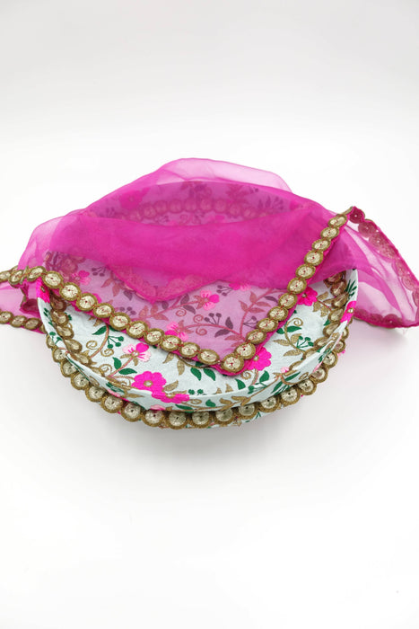 Aqua Blue And Pink Floral Wedding Gift Tray With Pink Organza Cover