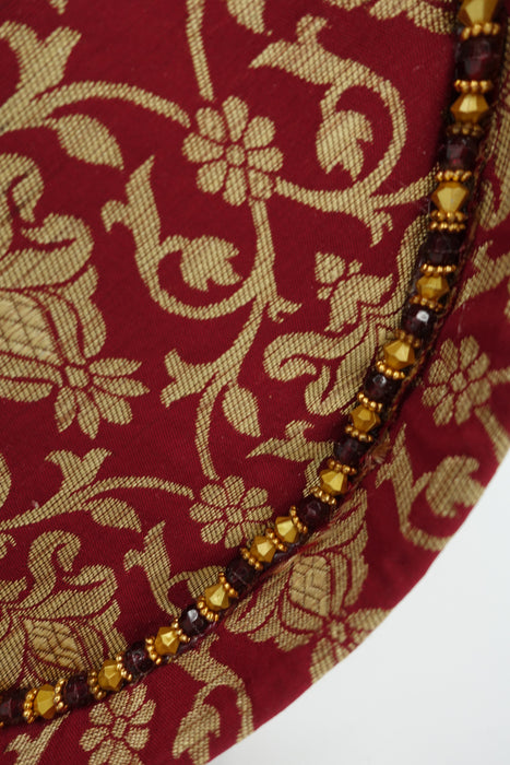 Maroon And Gold Small Wedding Gift  Tray With Beads