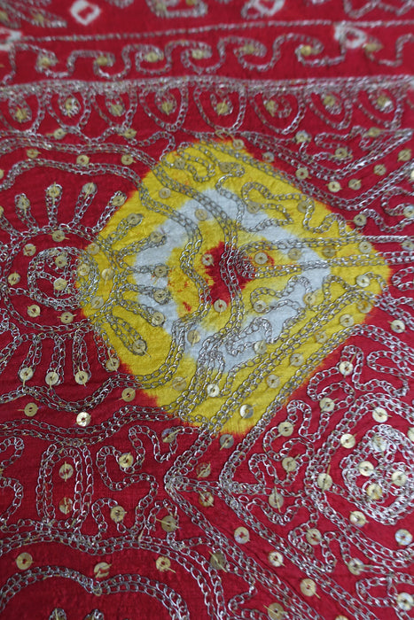 Red And Green Bandhani Print Vintage Silk Tray
