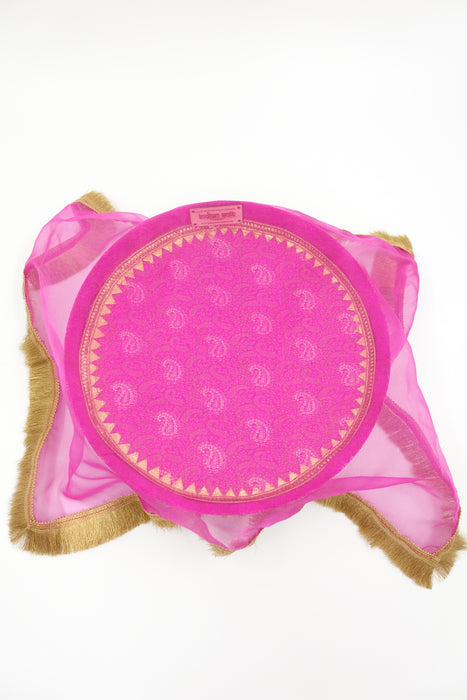 Pink Brocade Vintage Silk Wedding Gift Tray With Voile Cover