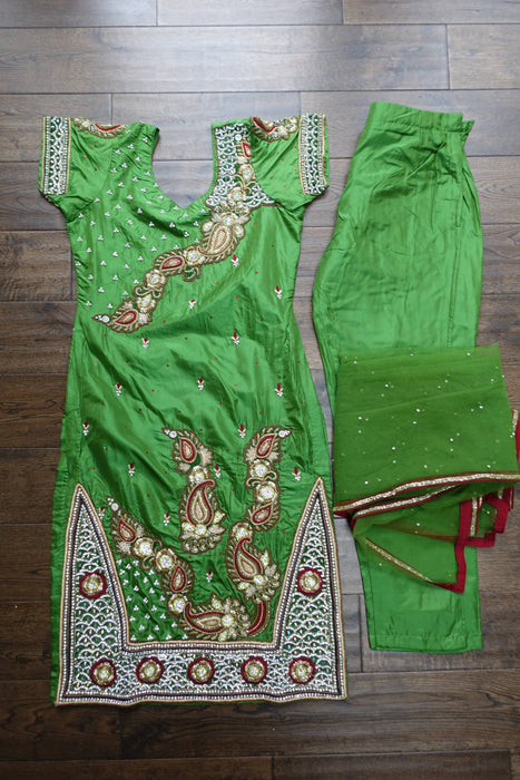 Apple Green Silk Trouser Suit -UK 8/EU 34 - New