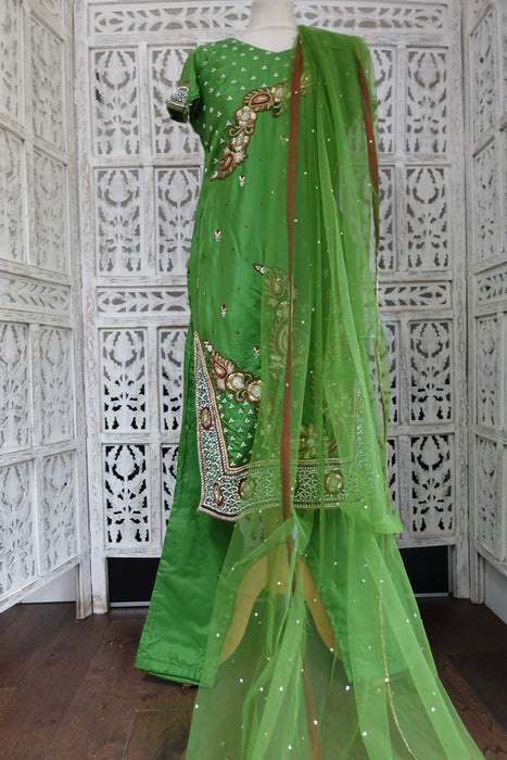 Apple Green Silk Trouser Suit -UK 8/EU 34 - New