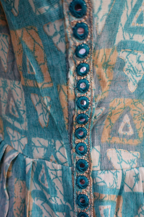 Blue Printed Capri Trousers - UK 12 / EU 38 - Preloved
