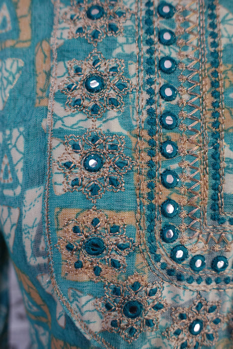 Blue Printed Capri Trousers - UK 12/EU 38 - Preloved
